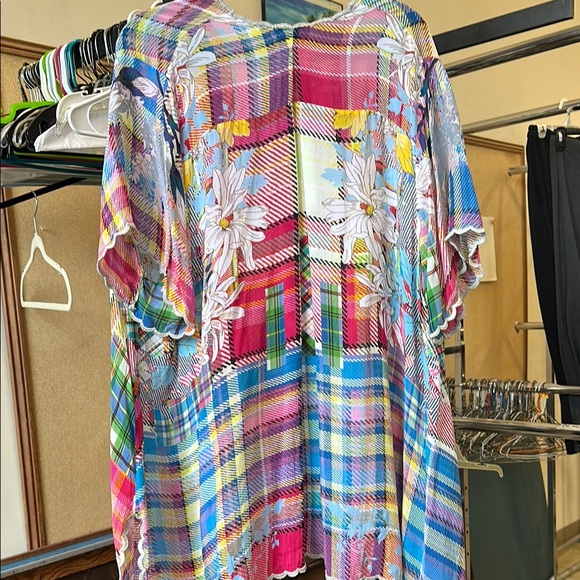 Johnny Was Colorful Plaid Floral Blouse - Picture 6 of 6